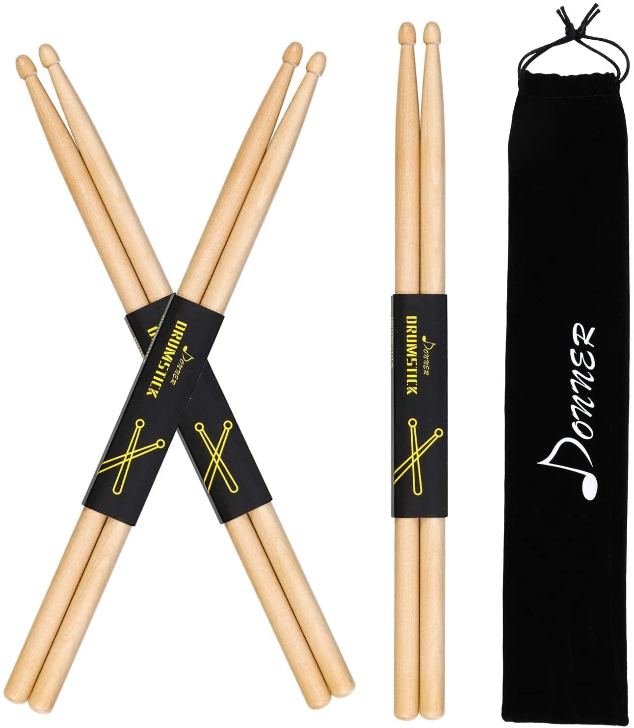 14 Packs 7pairs 5A Natural Drum Sticks,Wood Tip Drumsticks with Waterproof Bag Maple 