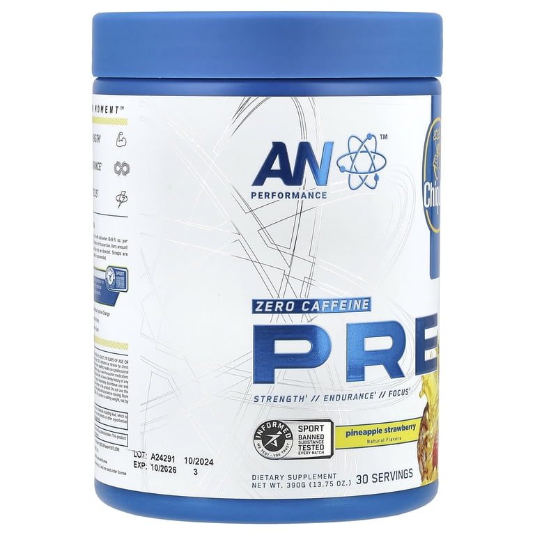 AN Supps Pre-Workout, Zero Caffeine, Pineapple Strawberry, 13.75