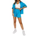 thumbnail image 1 of Sunloudy Conjunto de 2 piezas de verano a juego para mujer, camisa abotonada de media manga de color sólido + conjunto de pantalones cortos con cintura elástica para damas Sunloudy  S M L XL XXL, 1 of 7