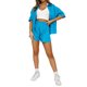 thumbnail image 1 of Sunloudy Conjunto de 2 piezas de verano a juego para mujer, camisa abotonada de media manga de color sólido + conjunto de pantalones cortos con cintura elástica para damas Sunloudy  S M L XL XXL, 1 of 7