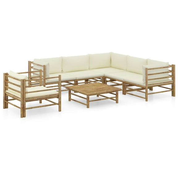 vidaXL Garden Lounge Set Bamboo, Cream White 100% Polyester Large