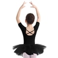 thumbnail image 4 of HULIJA Kids Girls Short Sleeves Cotton Tulle Skirted Ballet Leotards Tutu Dance Dress Ballerina Black L, 4 of 7