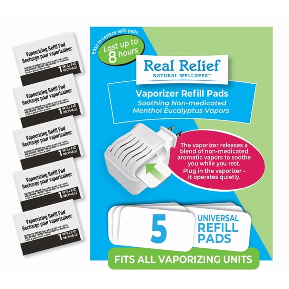 Real Relief Waterless Vaporizer Refill Pads, Soothing Non-Medicated Menthol Eucalyptus Vapor Pads, 5 ct