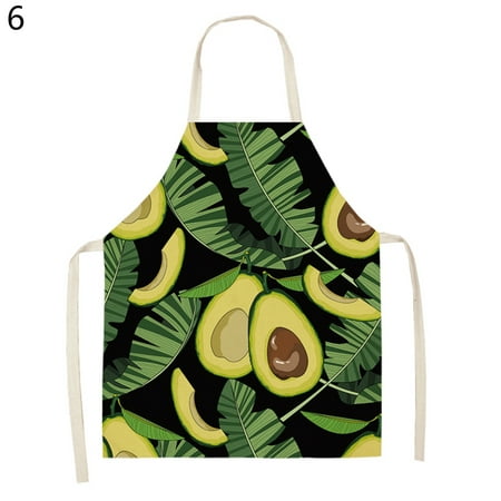 

Grandest Birch Cooking Apron Soft Texture Grease Resistant Flax Avocado Printed Kitchen Long Bib Household Accessories Sleeveless