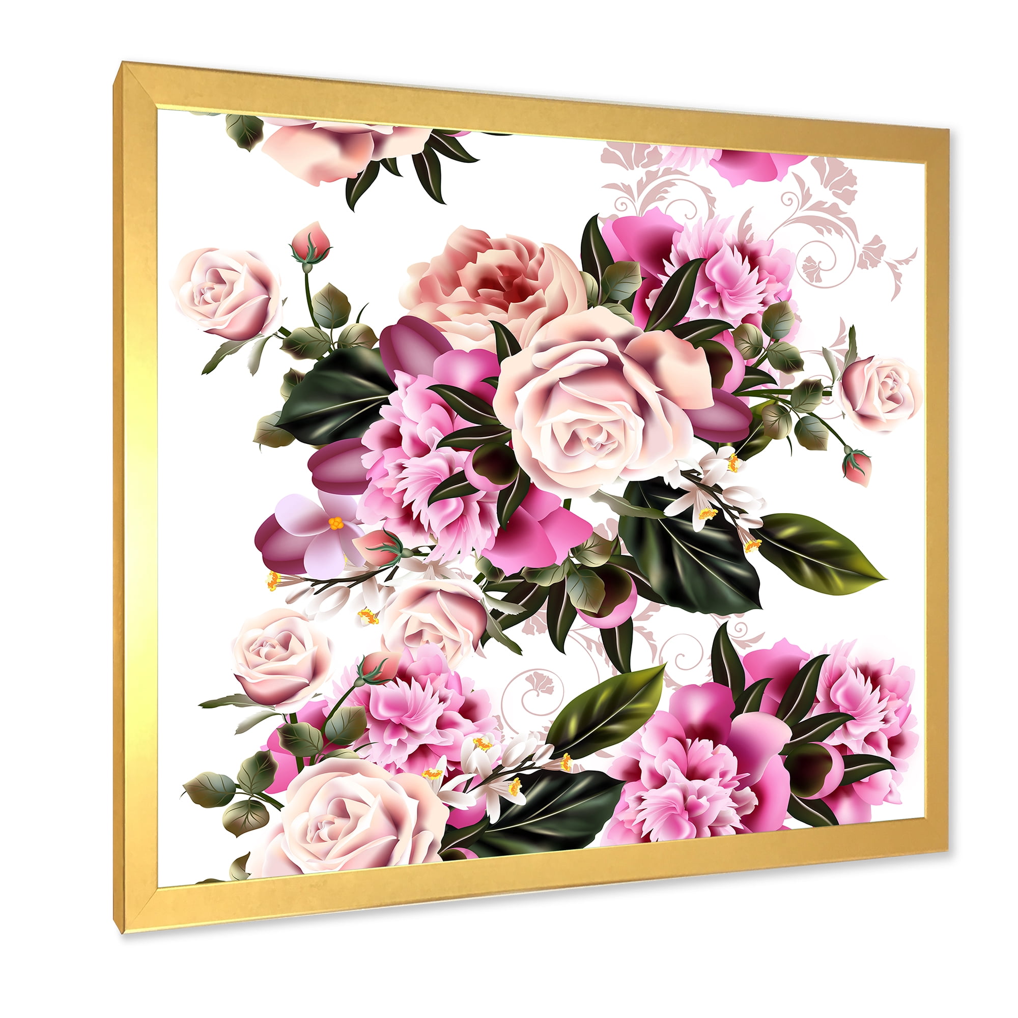 Designart 'Peony Vintage Flowers' Traditional Framed Art Print