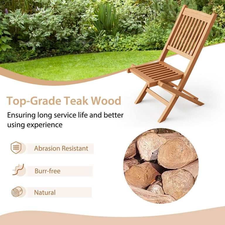Costway 2PCS Patio Folding Chair Indonesia Teak Wood Slatted