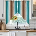 thumbnail image 4 of Aqua Teal Kitchen Window Curtains, Swag Curtains Valance for Bedroom Living Room Bathroom, Farmhouse Wood Grain Vintage Brown Striped Rod Pocket Window Treatment Curtain Block Drapes 2 Panels 36"x36", 4 of 9
