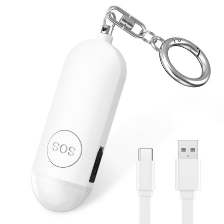 Wiher Personal Alarm, 130dB Loud Safety Alarm with LED Flashlight Rechargeable Safety Alarm Keychain for Women, Kids, Students, Girls, Elderly,White