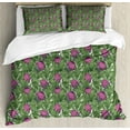thumbnail image 1 of Protea Duvet Cover Set Queen Size, Vintage Arts and Crafts Inspired Botanical Spring Flowers Theme, Decorative 3 Piece Bedding Set with 2 Pillow Shams, Reseda Green Dark Magenta White, by Ambesonne, 1 of 3