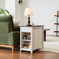 thumbnail image 4 of CHIC HOUSE End Tables for Living Room with Charging Station, Farmhouse Nightstand for Bedroom with Drawer Storage, Narrow Side Tables Accent Tables, Small Tables for Small Spaces, Brown & Oak, 4 of 14