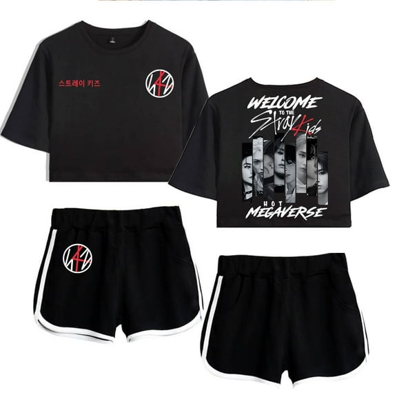 Stray Kids Women's Summer Fashion Street Style Short Sleeve Shorts Set