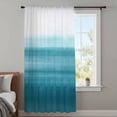thumbnail image 4 of Turquoise White Ombre Sheer Curtains 45 Inches Long, Modern Country Abstract Stripes Light Filering Curtains, Breathable Simi Curtain Privacy Drapes for Kitchen Bathroom Small Window Treatment, 4 of 9