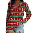 thumbnail image 1 of Camiseta de manga larga raglán con estampado navideño informal con cuello en V para mujer Pompotops FGAJ16204, 1 of 5