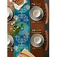 thumbnail image 5 of Blue Teal Boho Burlap Cotton Table Runner 18x72 Inches Long, Retro Rustic Ethnic Abstract Geometric Art Farmhouse Table Runners, Outdoor Dining Tablecloths Decor for Baby Shower/Party/Wedding, 5 of 6
