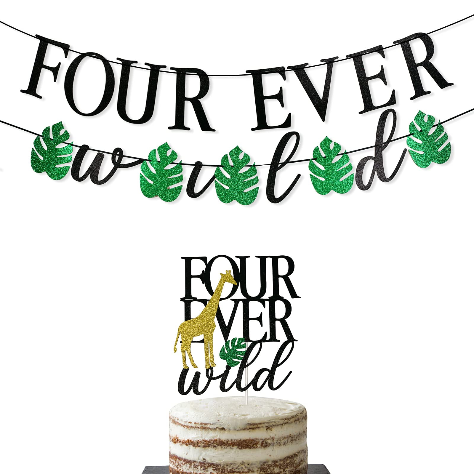 Four Ever Wild Banner and Cake Topper, Woodland Themed 4th Birthday