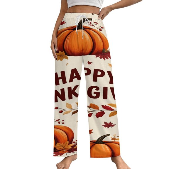 Fall Thanksgiving Pumpkin Pajama Pants Comfortable Elastic Waist Pajamas Fashion Sleepwear Bottoms Plus Size Homewear