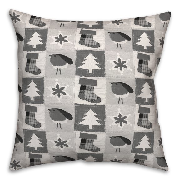 Creative Products Neutral Primitive Christmas Pattern 18 x 18 Spun Poly Pillow