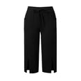 thumbnail image 5 of Girls Casual Solid Color Elastic Waist Capri Pants for Everyday Comfort with Pockets for Play, 14-15 Years, Black, 5 of 5