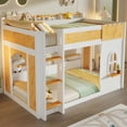 thumbnail image 5 of Harper & Bright Designs Twin Over Twin Bunk Bed with Storage Shelves, Wooden Twin Size Bunk Bed Frame with Window & Two Doors, Natural+White, 5 of 13