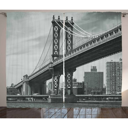 New York Curtains 2 Panels Set Bridge Of Nyc Vintage East Hudson