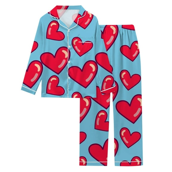 Womens Pajama Sets Trendy 2 Piece Valentines Day Print V Neck Button Long Sleeve Set Sleepwear Fall Fashion,Sky Blue,M