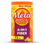 Metamucil Psyllium Husk Fiber Supplement for Digestive Health, Real Sugar, Orange, 72 Servings