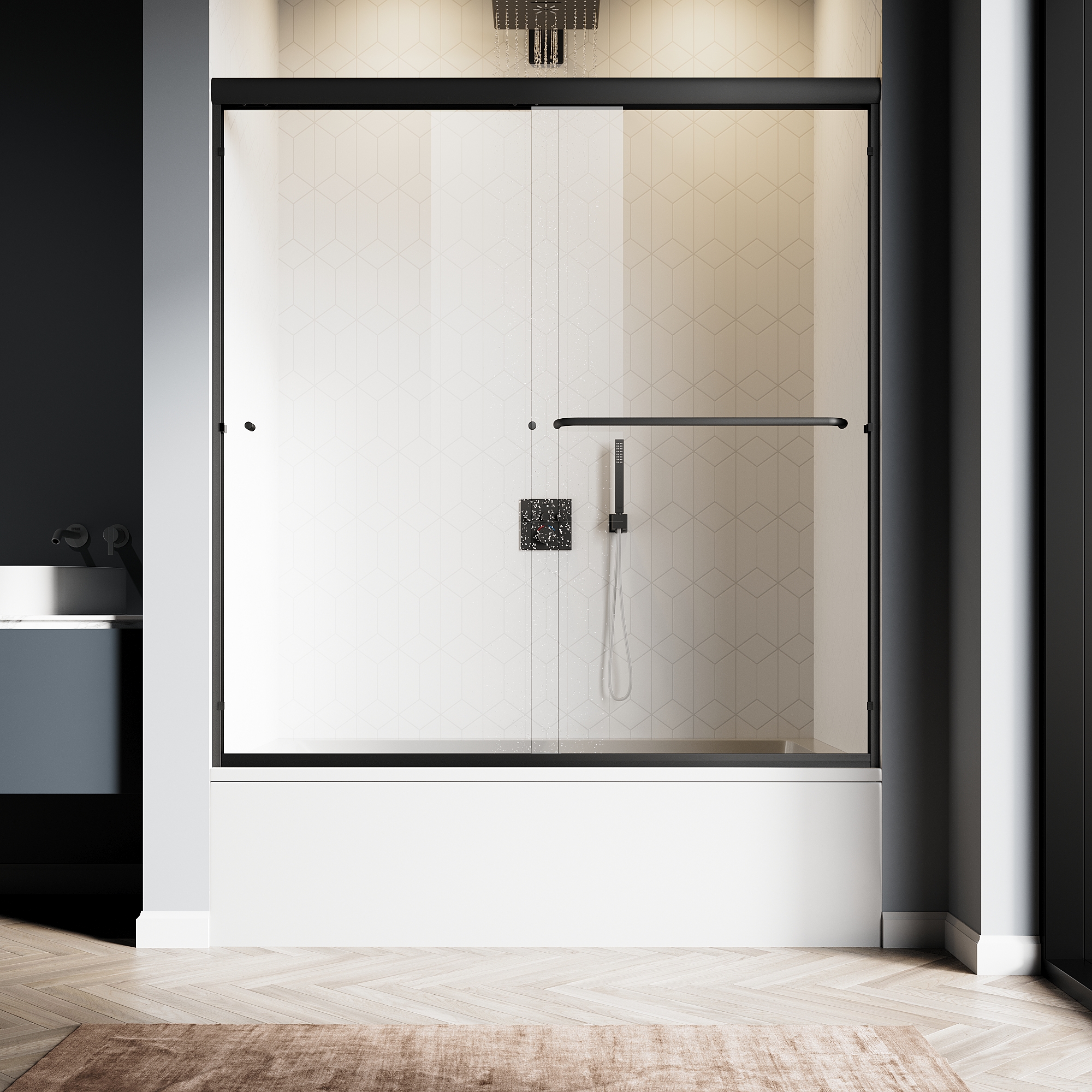 Sunny Shower Bypass Sliding Bathtub Shower Door Enclosure 1/4 in. Clear Tempered Glass Chrome Finish