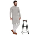 thumbnail image 6 of SKAVIJ Men's Handmade Cotton Henley Shirts with Trouser Long Sleeve Longline Summer Yoga T Shirts with Pocket (Medium,Grey), 6 of 6