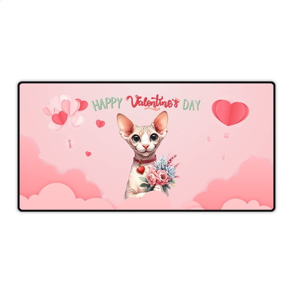 Happy Valentine's Day Sphynx holding flowers Desk Mat Full Keyboard Mouse Pad Cat Lover Kitten Owner Gifts Idea Large Mousepad - 3005