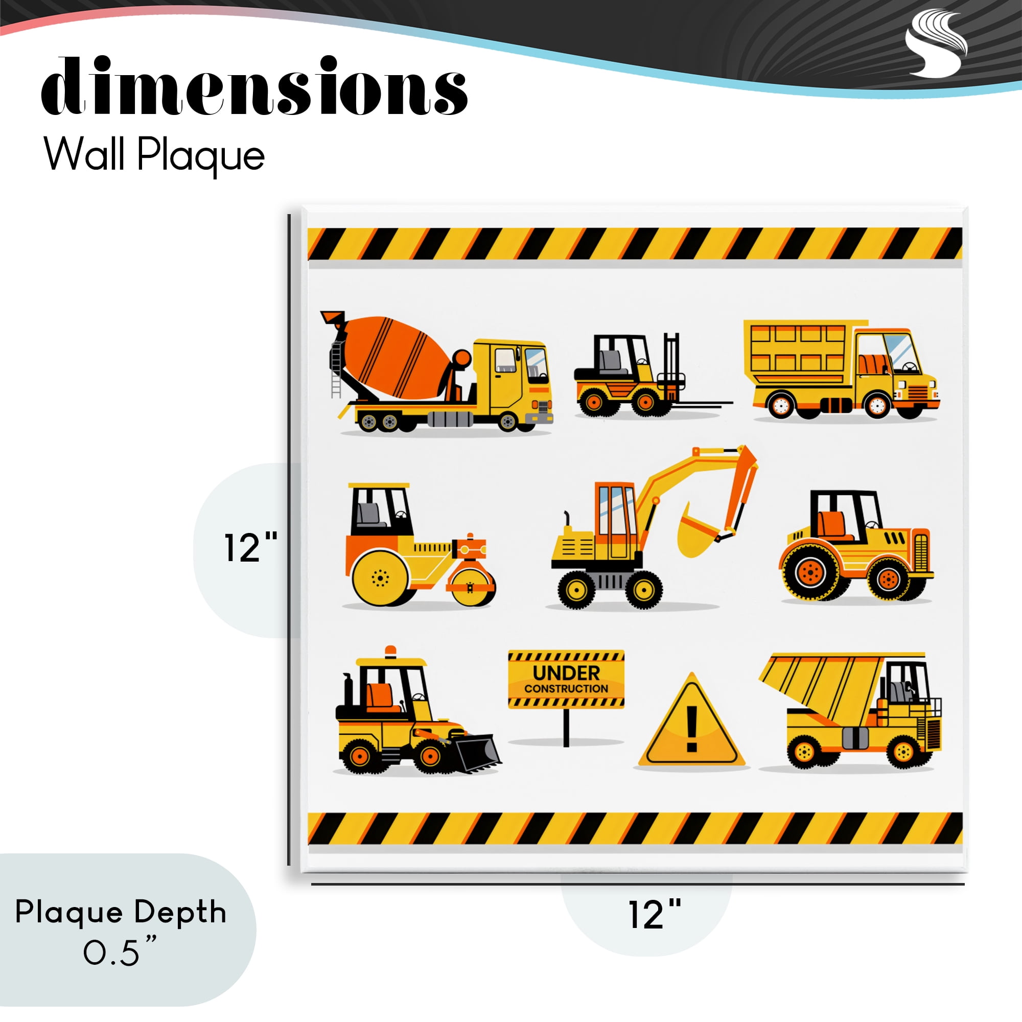 Stupell Industries Construction Vehicles with Warning Wall Plaque Art, design by Creative Studio