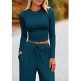 thumbnail image 4 of PRETTYGARDEN Women's 2 Piece Loungewear Long Sleeve Crop Top Wide Leg Palazzo Pants Set Tracksuits Casual Outfit, 4 of 10