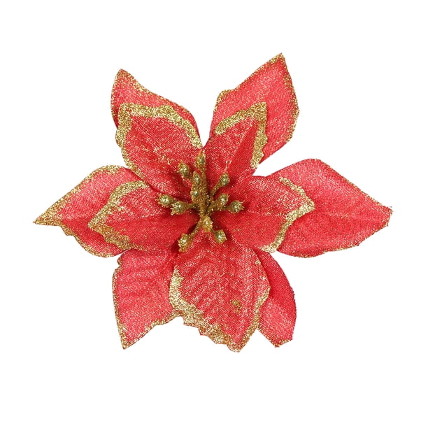 Yuarrent Paquete de 10 flores navideñas con purpurina, decoración de simulación Artificial, cabezas de flores grandes, adorno de granja para el hogar Kits de decoración para fiestas Rojo Yuarrent HA065231-02