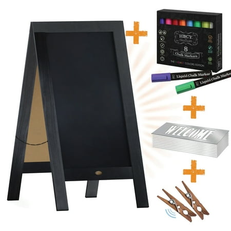 UPC: 0196861030734 | Flash Furniture Canterbury 40  x 20  Black Wooden Indoor/Outdoor A-Frame Magnetic Chalkboard Sign Set with 8 Chalk Markers  10 Stencils  and 2 Magnets  and Eraser