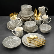 Thyme & Table 60-Piece Dot Dinnerware & Gold Flatware Set, Service for 6