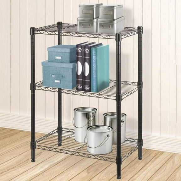 3 Tiers Shelf Wire Shelving Adjustable Storage Shelves Storage Rack, Storage Shelf for Kitchen Closet Laundry Bathroom Pantry, Narrow Mesh Gaps, 17W X 11D X 27H, Black