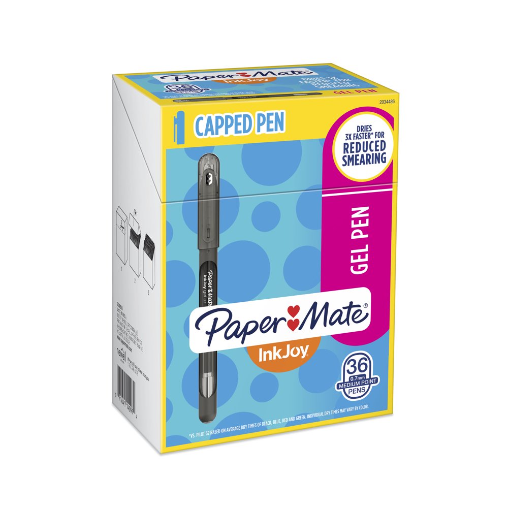 Paper Mate InkJoy Gel Pens, Medium Point (0.7mm), Black, Capped, 36