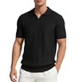 thumbnail image 2 of Men's Casual Short Sleeve Button Down Shirt, Knit Lapel Shirt With Breathable Fabric, Solid Color Regular Fit, Casual Daily Vacation Beach Wedding, Stylish Menswear | Zenithor,Black L, 2 of 5