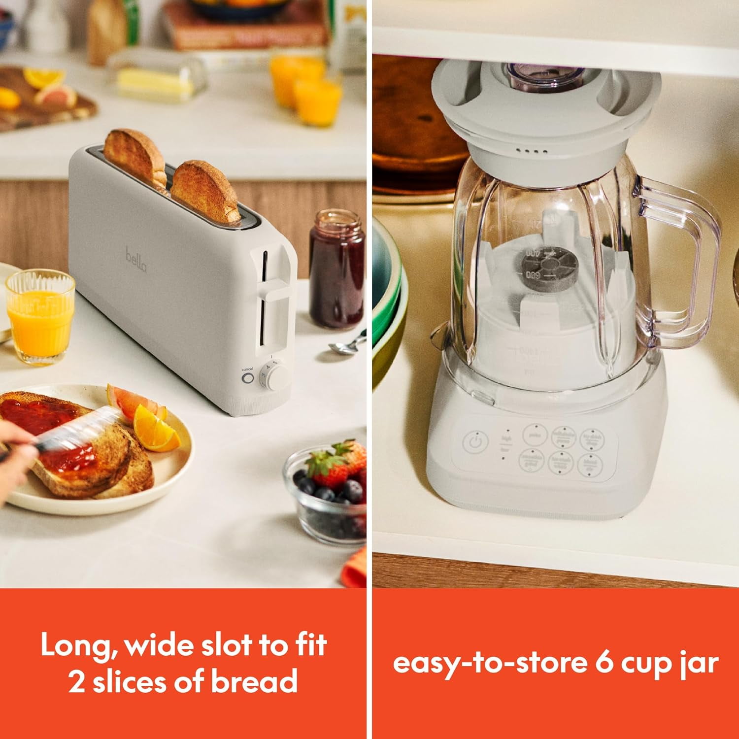Slim 2-Slice Toaster and Flip & Store Blender Combo with 48oz Pitcher for Smoothies