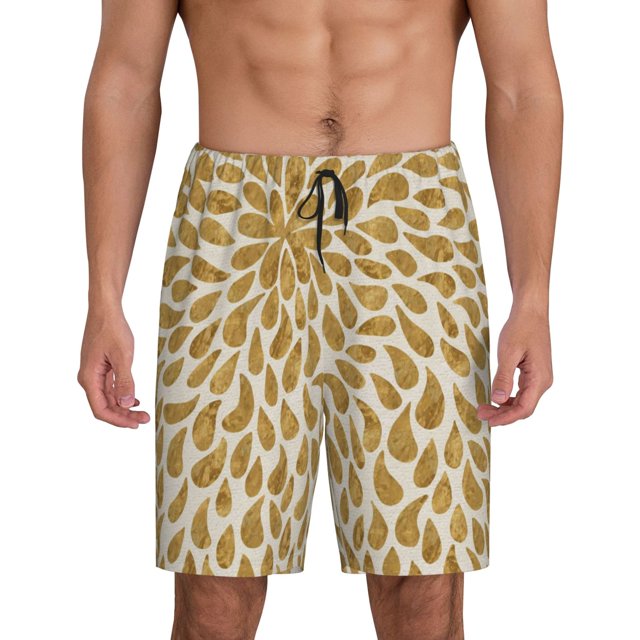 Balery Gold Drops Pantalones cortos de pijama de punto de algodón para hombre con cinturilla y bolsillos-X-Large
