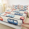 thumbnail image 4 of Castle Fairy Flat Train Pattern Bed Sheets 4pcs for Kids, City Rail Art King Sheets for Bedroom, Red Blue, 4 of 6