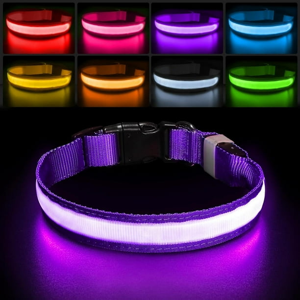 Light Up Dog Collar Dog Lights for Night Walking USB Rechargeable Waterproof 7 Colors LED Dog Collar Adjustable for Small Medium Large Dogs Glow in t Gift Of K M 38 50cm 15 19.7inch Purple Walmart
