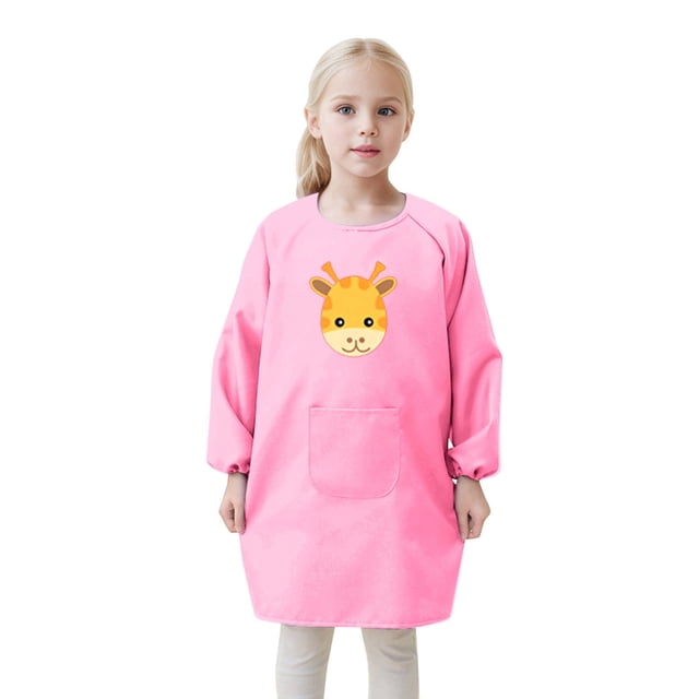 Kids Art Smock Apron For Children With Front Pocket - Long Sleeve Painting Aprons For Kids