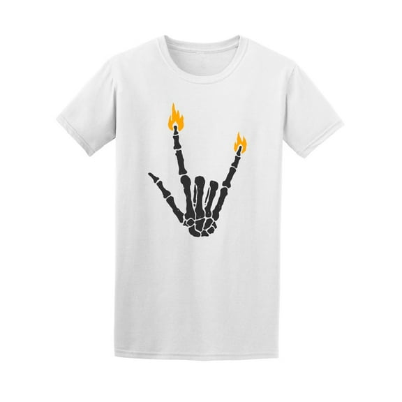 Skeleton Hand Burning Rock Sign Tee Men's -Image by Shutterstock