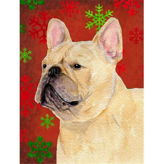 11 x 15 in. French Bulldog Red And Green Snowflakes Holiday Christmas Flag Garden Size