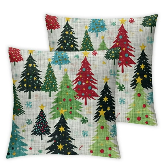 Qinduosi Christmas Pillow Covers , Colorful Sage Green Teal Christmas Tree Decor Throw Pillows for Home Couch Bed, Winter Xmas Snowflake Decorative Pillowcase Cushion Cover Set of 2 18x18in