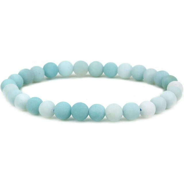 Bracelet Extensible Unisexe en Perles Rondes de 6 mm avec Pierre Précieuse d'Amazonite Bleu Mat Naturel