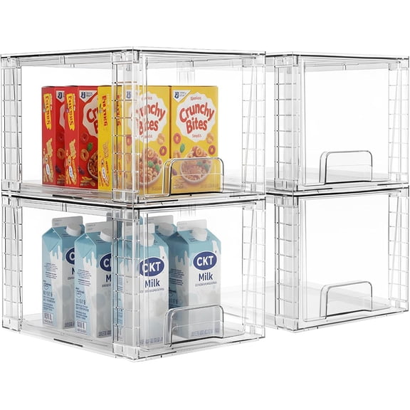 4-Pack Large Clear Acrylic Stackable Storage Drawers, Organizer for Bathroom, Under Sink, Pantry, Makeup & Medicine
