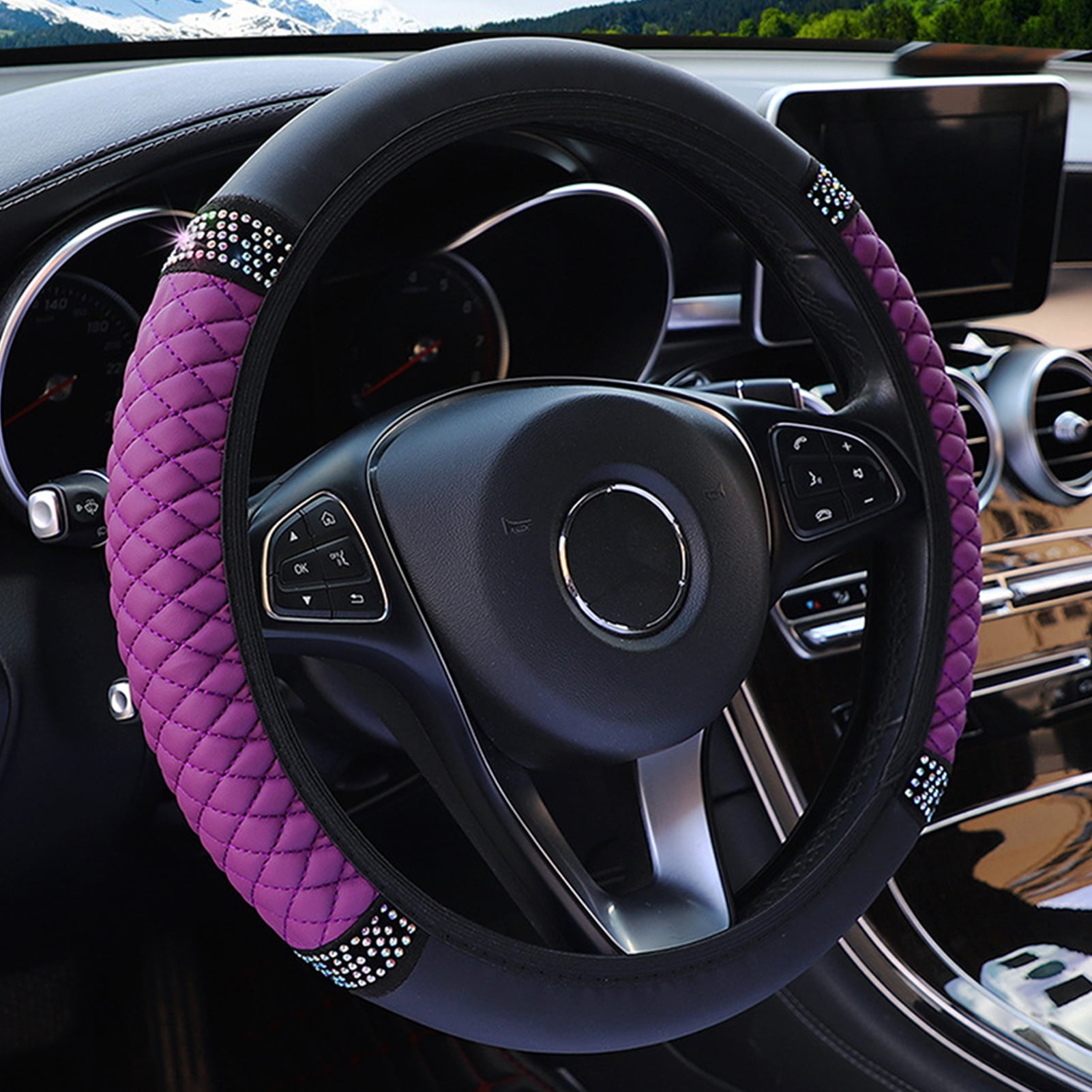 SJENERT Bling Steering Wheel Cover Sparkling Car SUV Breathable Anti