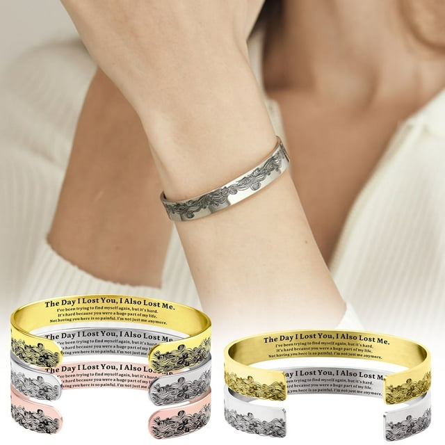 Pulsera Conmemorativa de Acero Inoxidable para Esposa | Pulsera de Recuerdo Grabada En Plata, Oro U Oro Rosa | Diseño Ajustable En Forma de U | Diámetro de 6,35 Cm