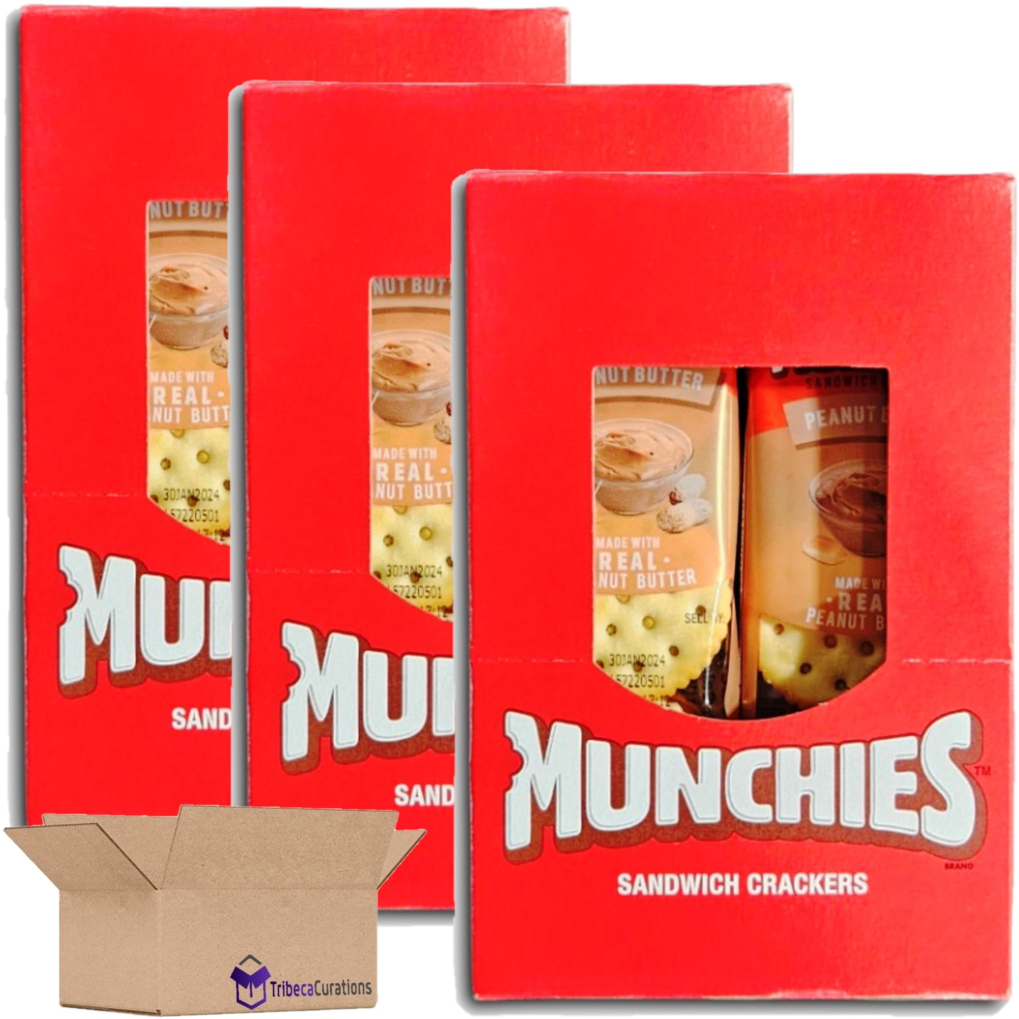 Munchies Peanut Butter Sandwich Crackers Value Pack |  8 Count Box | Pack of 3 (24 Total Sleeves)